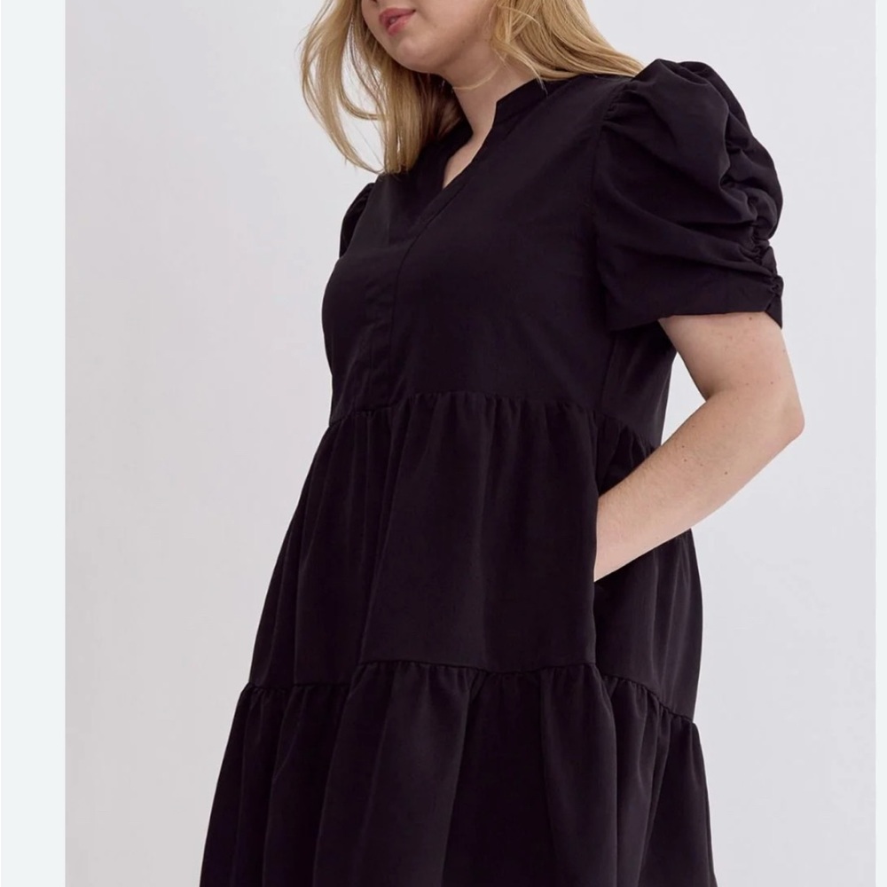 Entro Black Tiered Smocked Mini Dress